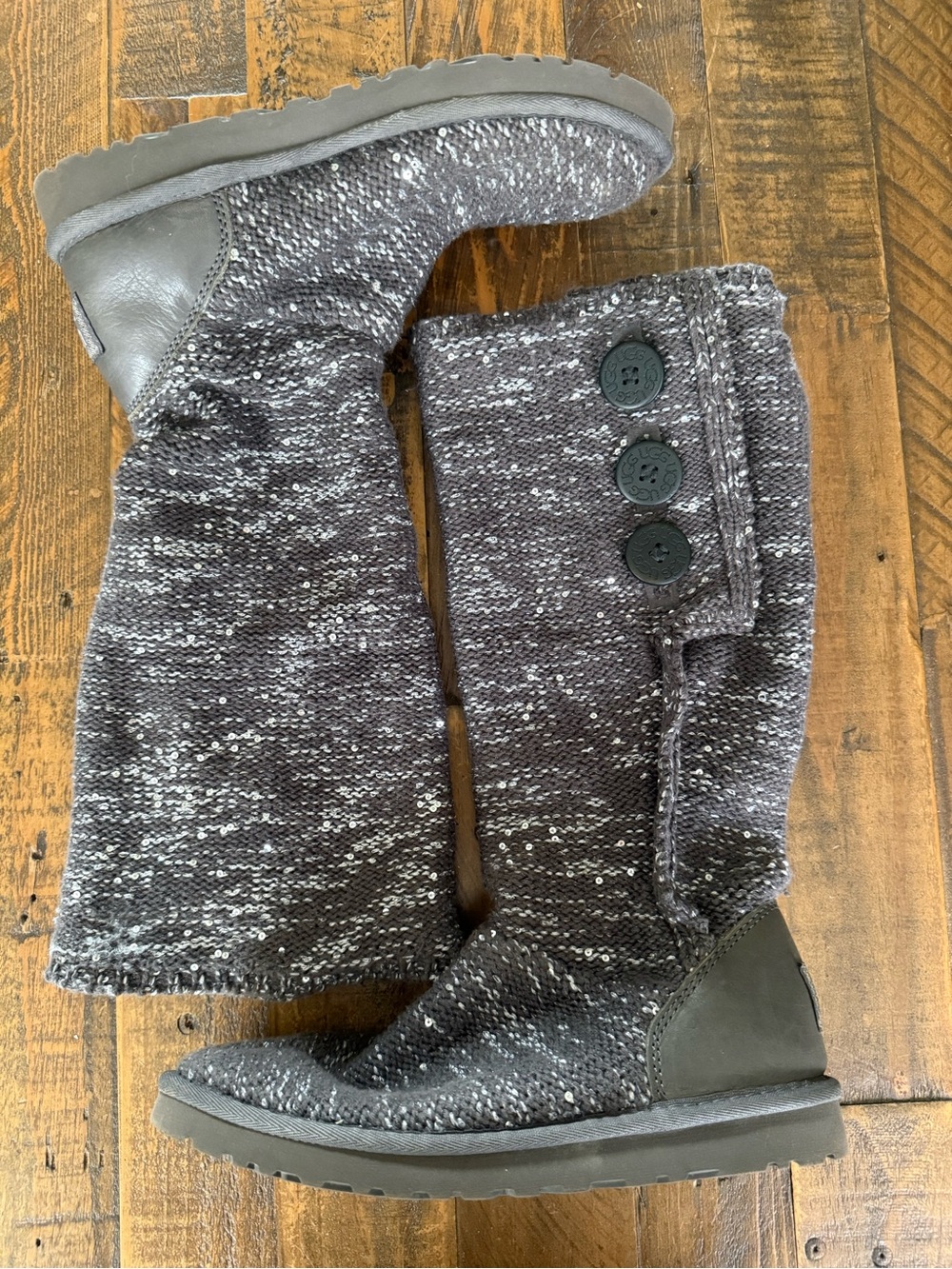 UGG Australia Classic Cardy Knit Sequin Charcoal Grey Tall Boots 8